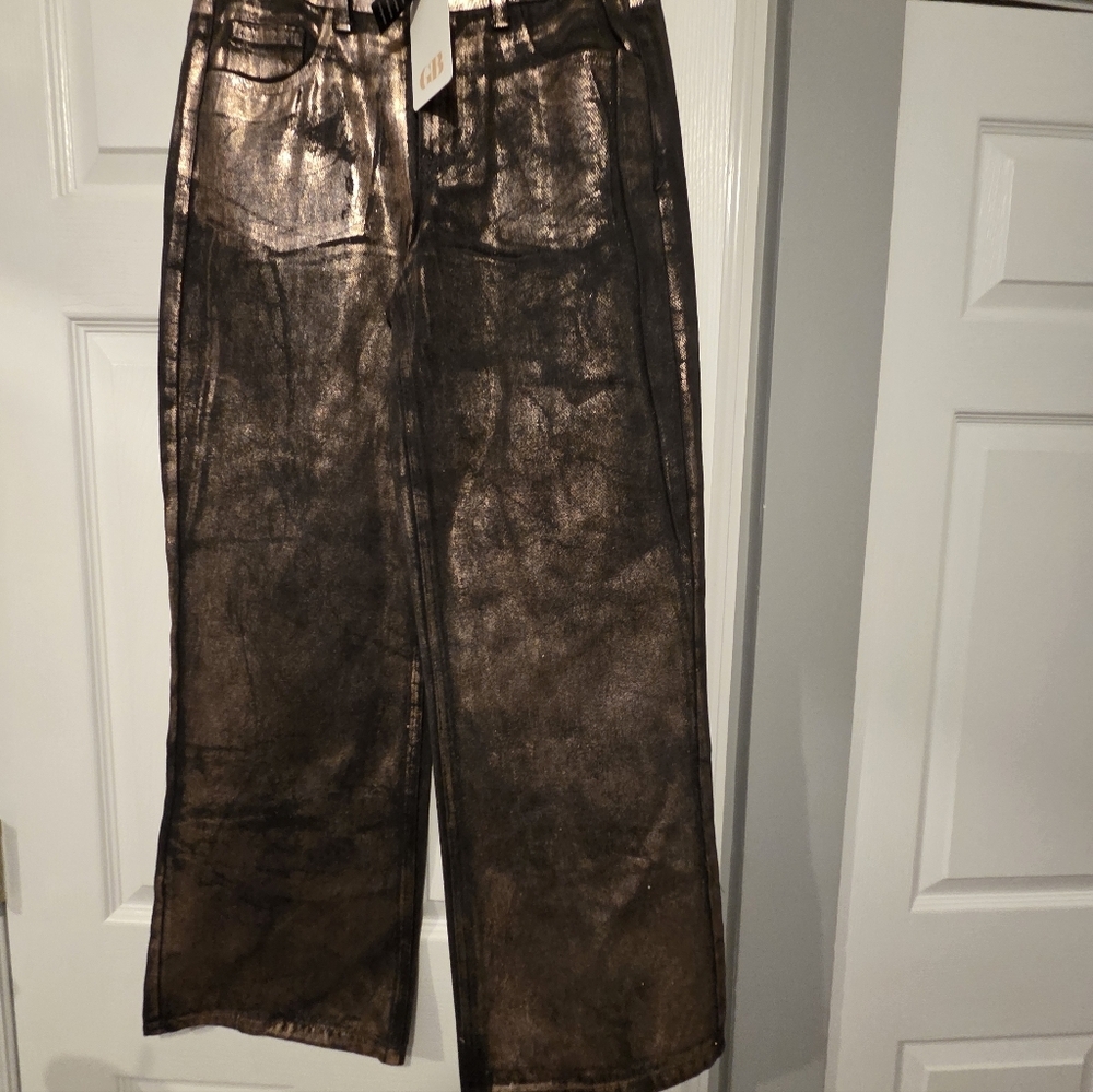 NWT- Gianni Bini Metallic Bronze High-Rise Pants - Picture 3 of 13